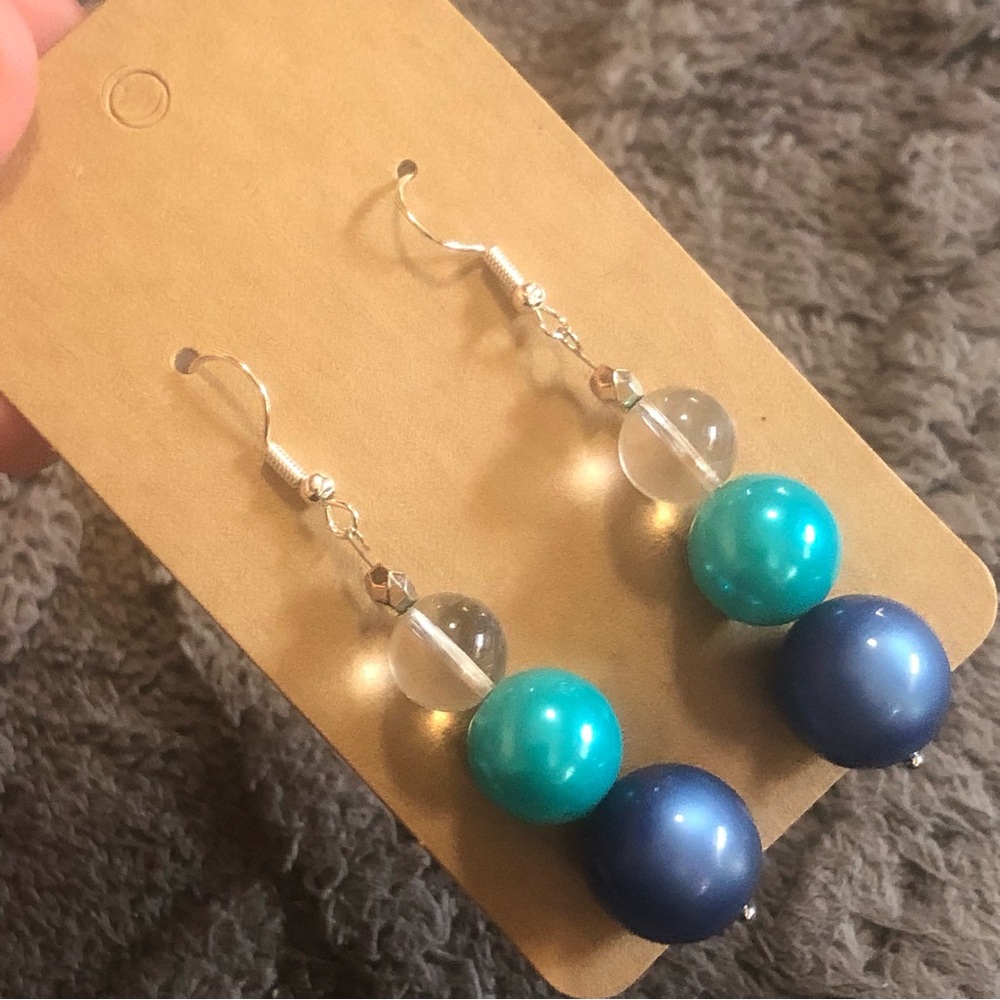 Handcrafted multi tone iridescent pearl elegant bold dangle earrings